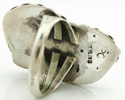 Navajo Ring .925 Silver Turquoise & Coral Artist Signed Thomas Singer C.80's