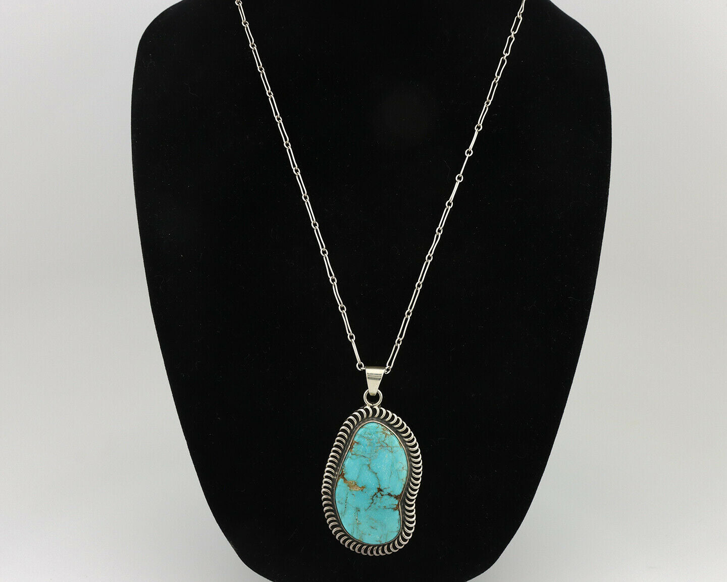 Navajo Pendant .925 Silver Blue Gem Turquoise Artist Signed Kachina C.80's