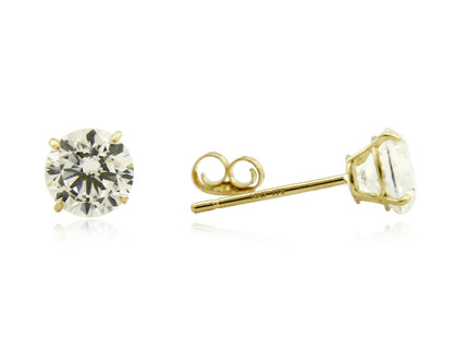 Round 5.0mm Wide CZ Stud Four Prong Basket Earrings Real 14k SOLID Yellow Gold