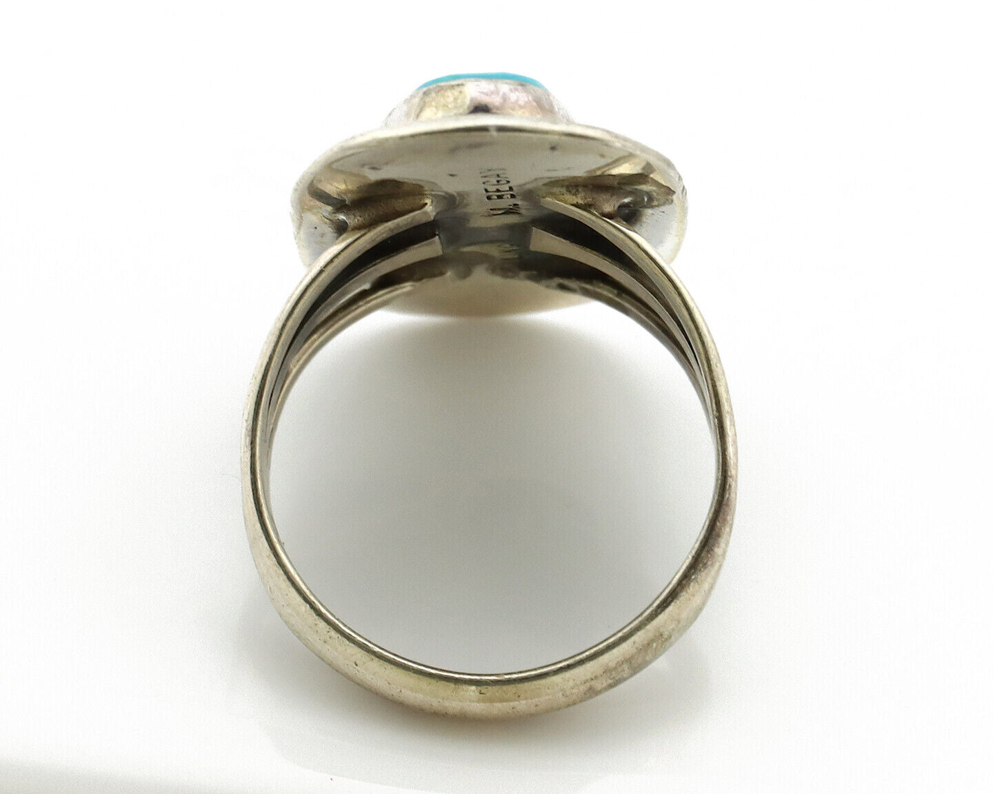 Navajo Ring 925 Silver Turquoise Mountain Artist Signed M Begay C.80's
