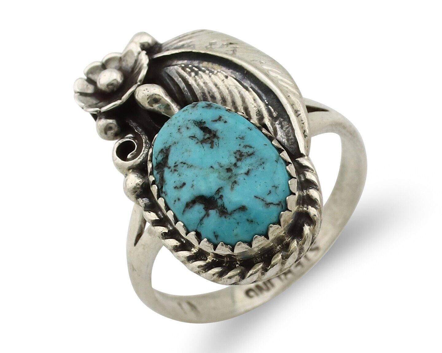 Navajo Ring 925 Silver Natural Blue Turquoise Native American Artist C.80's