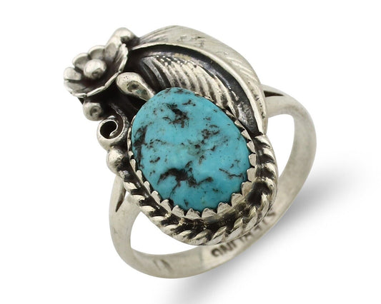 Navajo Ring 925 Silver Natural Blue Turquoise Native American Artist C.80's