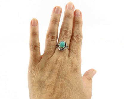 Navajo Ring .925 Silver Kingman Turquoise Artist Signed Gecko C.90's
