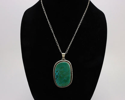 Navajo Necklace 925 Silver Natural Green Turquoise Native Artist Signed C.80's