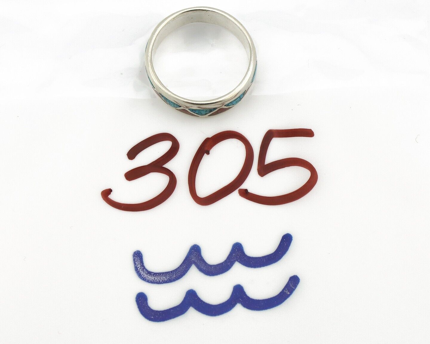 Navajo Ring 925 Silver Natural Turquoise & Coral Native American Artist C.80's