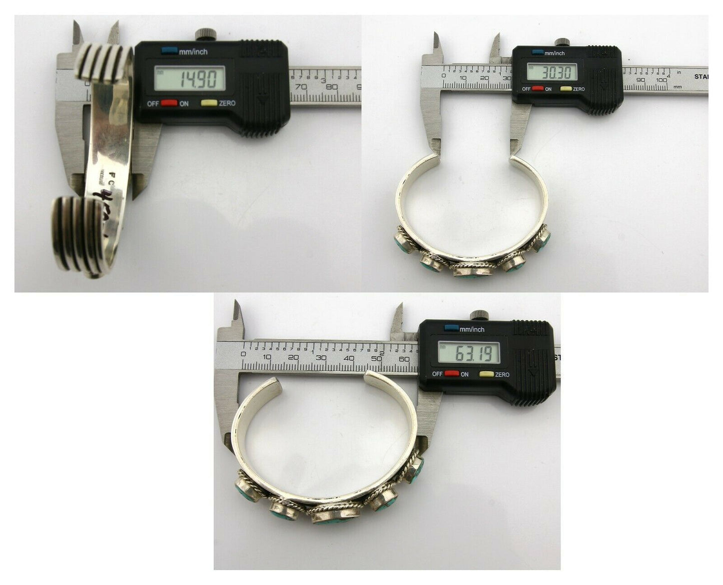 Navajo Bracelet .925 Silver Morenci Turquoise Cuff Artist Signed PC C.80's