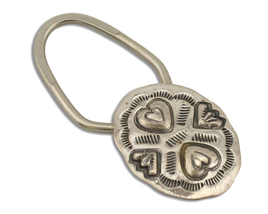 Navajo Key Chain .925 Silver Hand Stamped Native American Artist C.80s