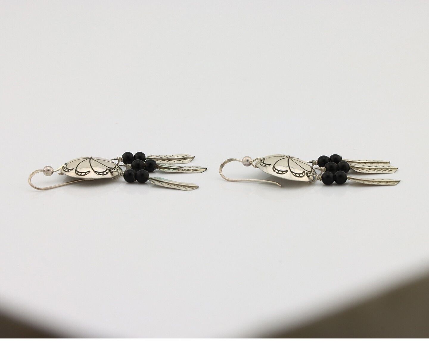 Navajo Earrings 925 Silver Natural Black Onyx Artist Signed T C.80's