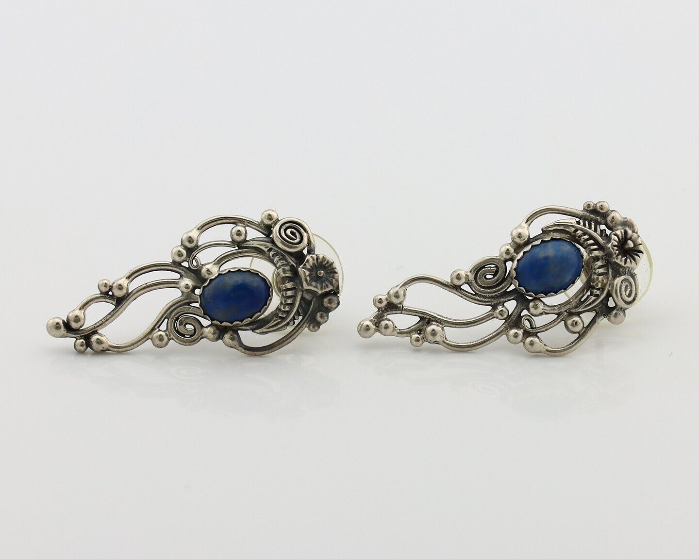 Navajo Earrings 925 Silver Natural Mined Denim Lapis Native American Artist C90s