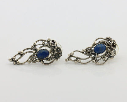 Navajo Earrings 925 Silver Natural Mined Denim Lapis Native American Artist C90s