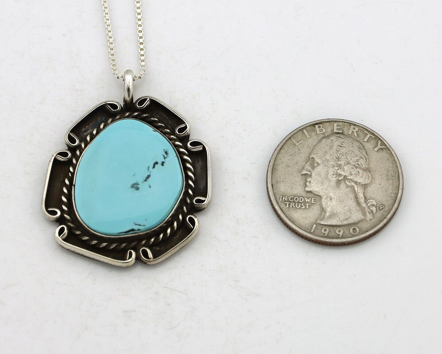 Navajo Handmade Necklace 925 Silver Natural Blue Turquoise Native Artist C.70's