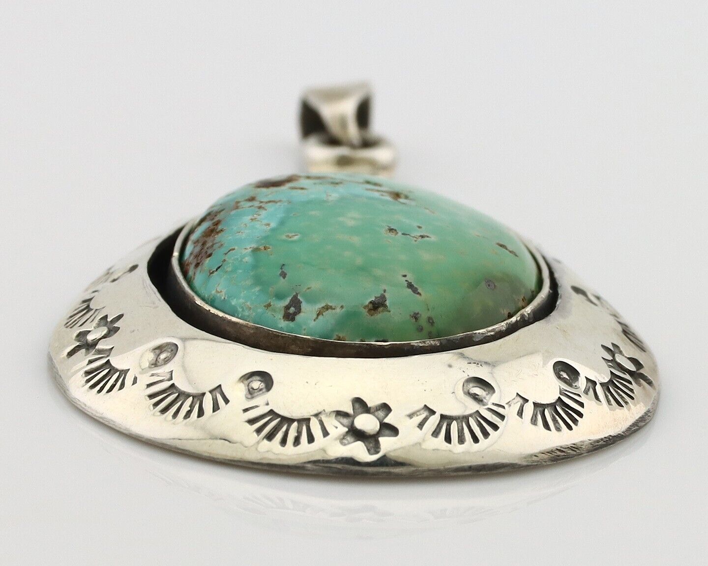 Navajo Pendant 925 Silver Natural Mined Turquoise Artist Signed C Montoya C.80's