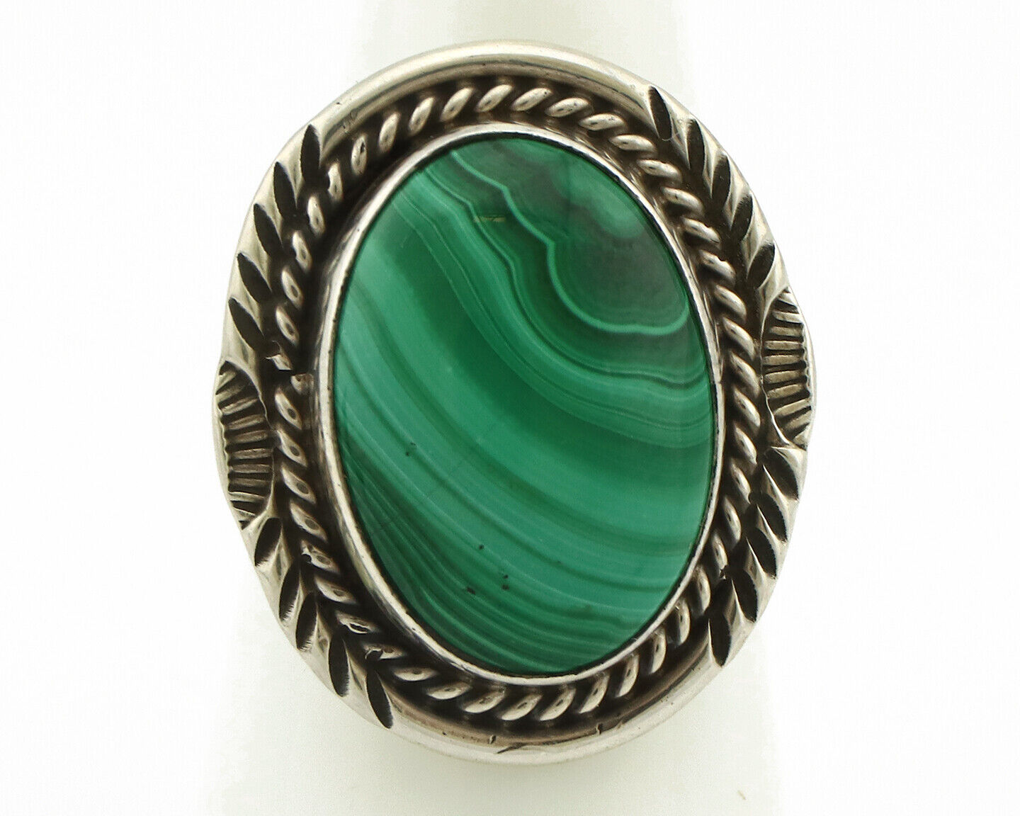 Navajo Ring 925 Silver Natural Green Malachite Signed William Denetdale C.80's