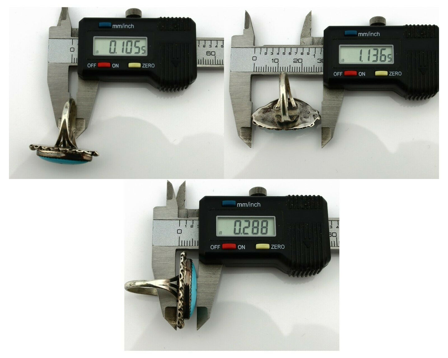 Navajo Ring .925 Silver Natural Blue Turquoise Artist Signed SC C.80's