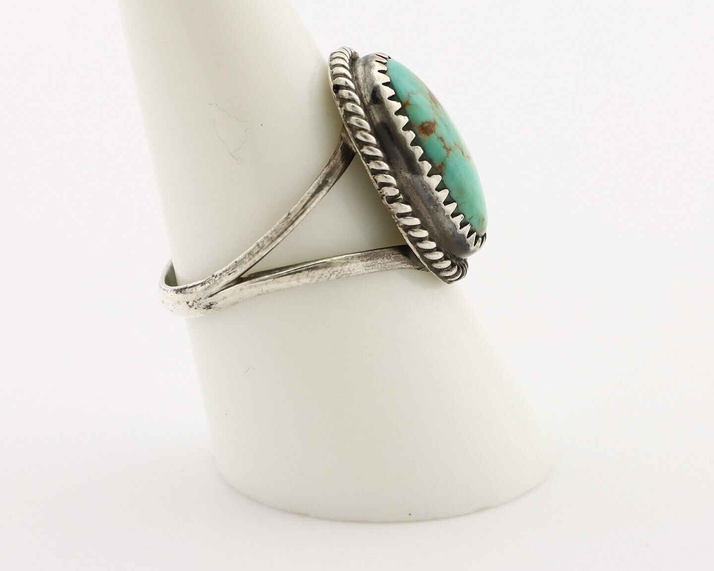 Navajo Handmade Ring 925 Silver Kingman Turquoise Artist Signed MC C.80's