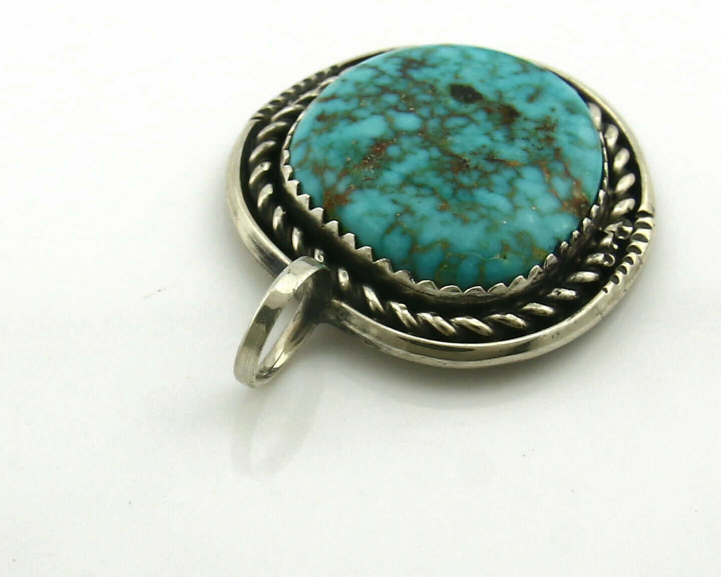 Navajo Pendant .925 Silver Kingman Turquoise Signed Artist Yazzie C.80's