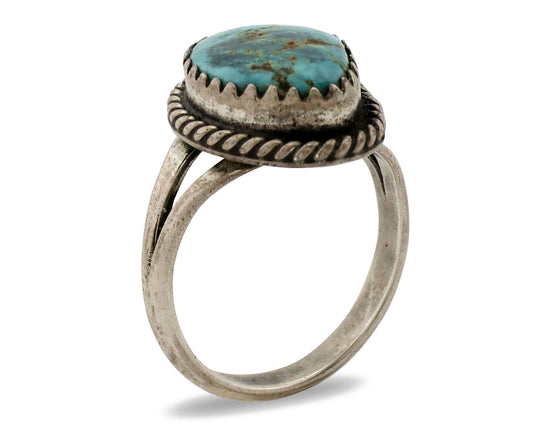 Navajo Ring .925 Silver Natural Blue Turquoise Native American Artist C.1980's