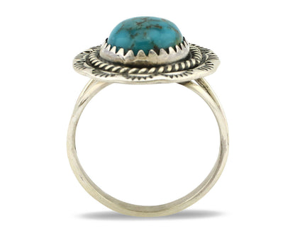 Navajo Ring .925 Silver Kingman Turquoise Native American Artist C.1980's