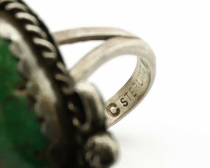 Navajo Ring .925 Silver Green Spiderweb Turquoise Native Artist C.1980's