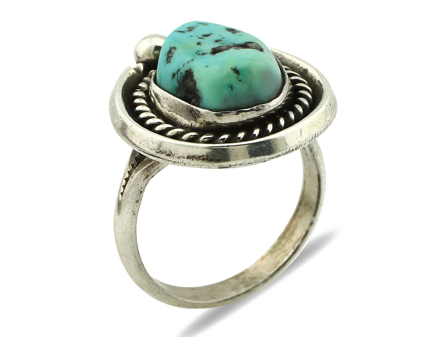 Navajo Ring .925 Silver Blue Turquoise Native American Artist C.80's