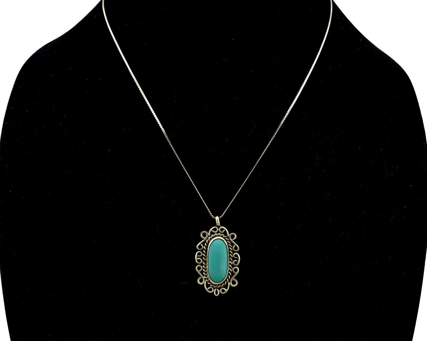 Navajo Handmade Cross Necklace 925 Silver Blue Turquoise Signed W C.80's