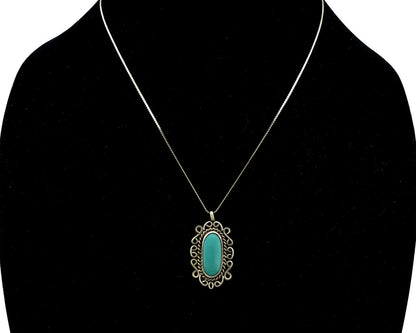 Navajo Handmade Cross Necklace 925 Silver Blue Turquoise Signed W C.80's