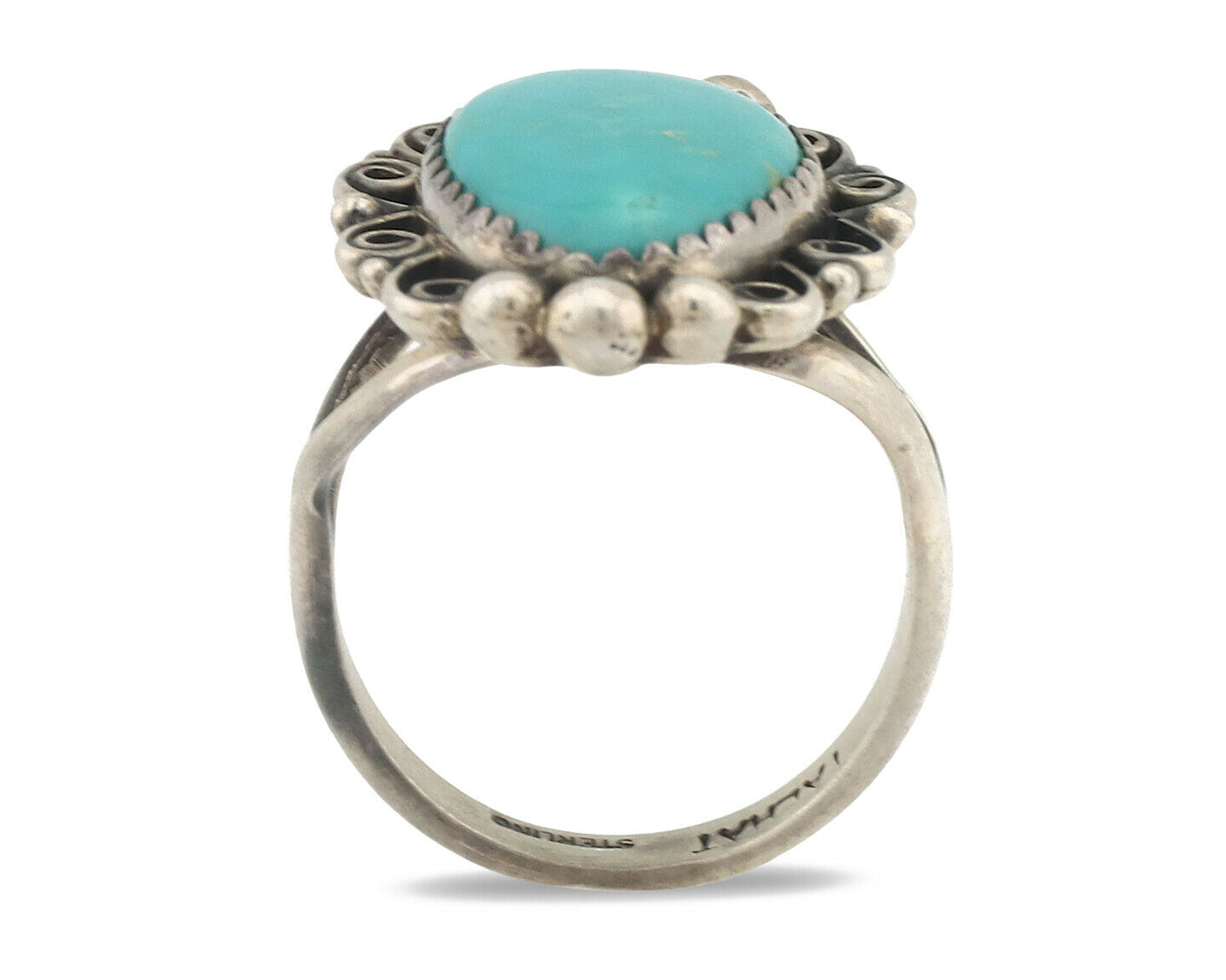 Navajo Ring .925 Silver Natural Mined Turquoise Artist Signed TALHAT C.80's