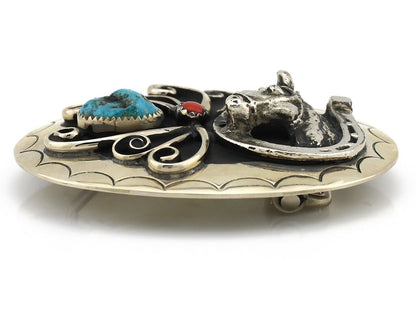 Navajo Horse Belt Buckle Nickle Silver Gemstone Handmade Native American C.80's