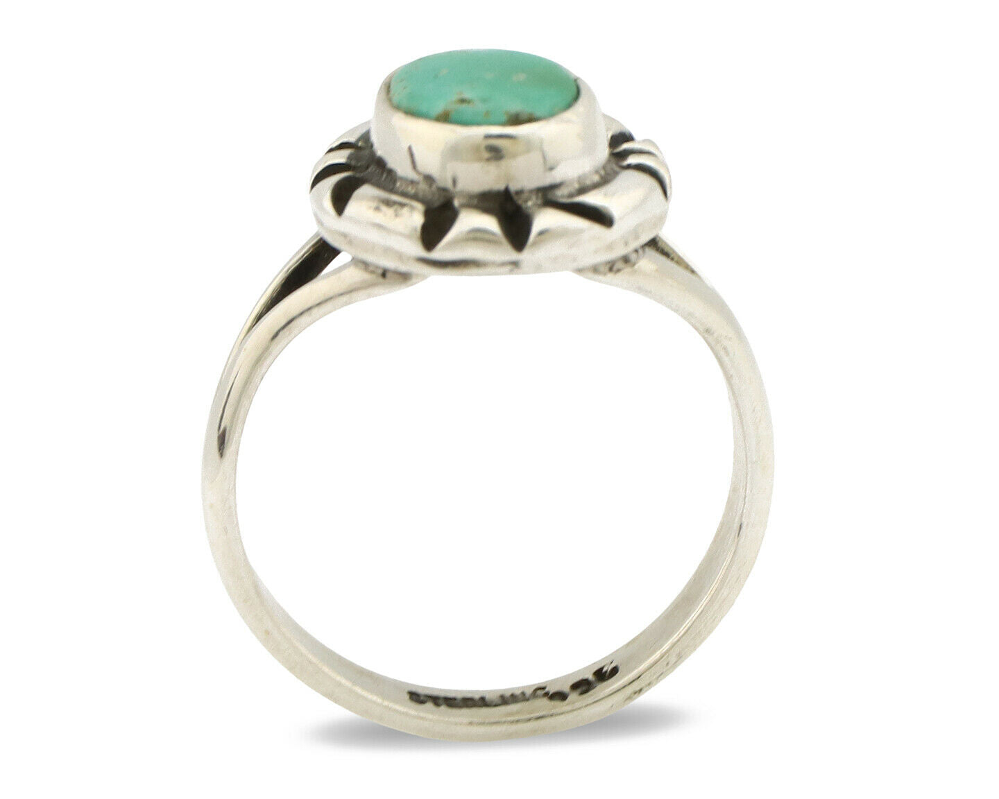 Navajo Ring .925 Silver Kingman Turquoise Artist Signed Gecko C.90's