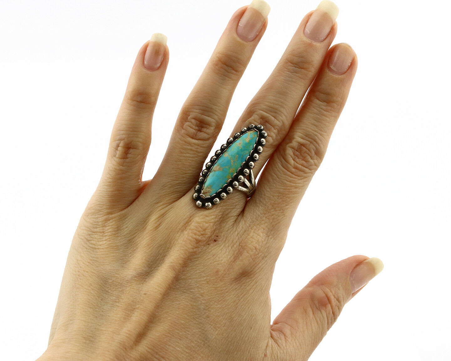 Navajo Ring .925 Silver Southwest Turquoise Signed Artist Sunbell C.80's