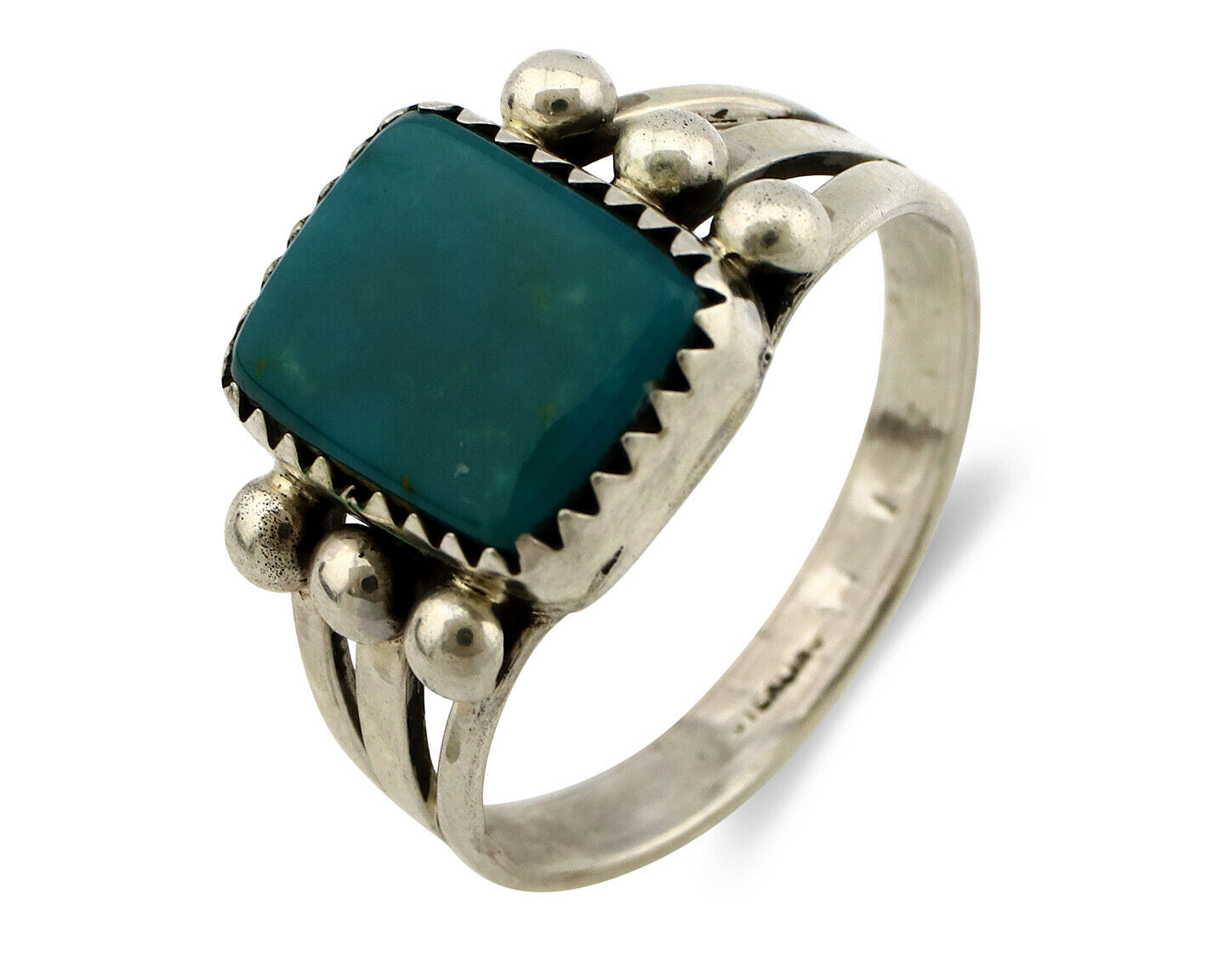 Navajo Ring .925 Silver Blue Gem Turquoise Native American Artist C80s