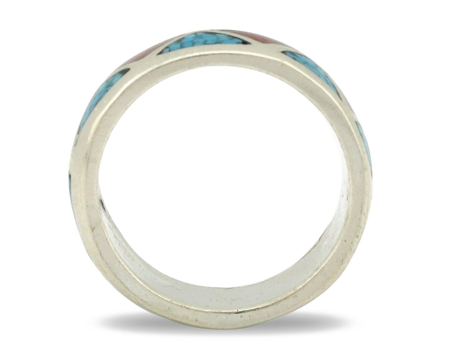 Navajo Ring 925 Silver Natural Turquoise & Coral Native American Artist C.80's