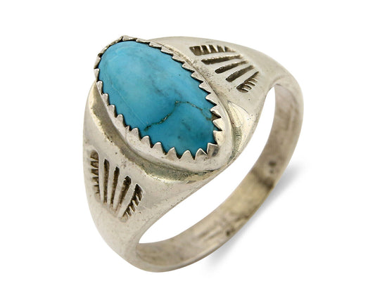 Zuni Ring .925 Silver Kingman Turquoise Hand Stamped Native American C.80's