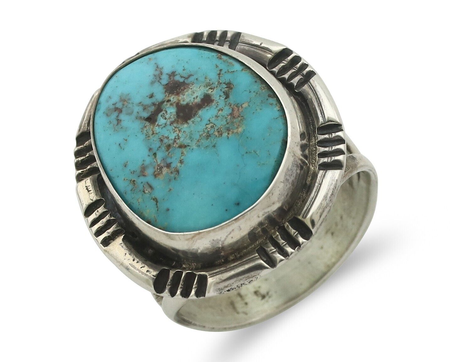 Navajo Ring .925 Silver Natural Blue Turquoise Native American Artist C.80's