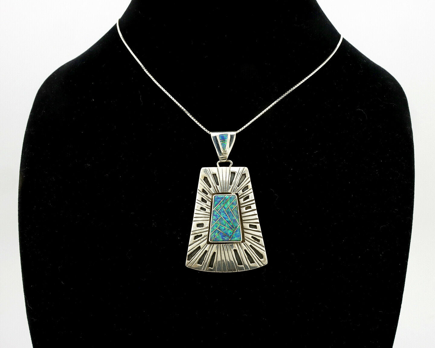 Navajo Handmade Pendant .925 Silver Black Opal Artist Signed Sun C.80's