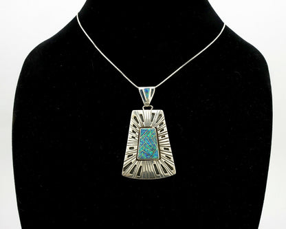 Navajo Handmade Pendant .925 Silver Black Opal Artist Signed Sun C.80's