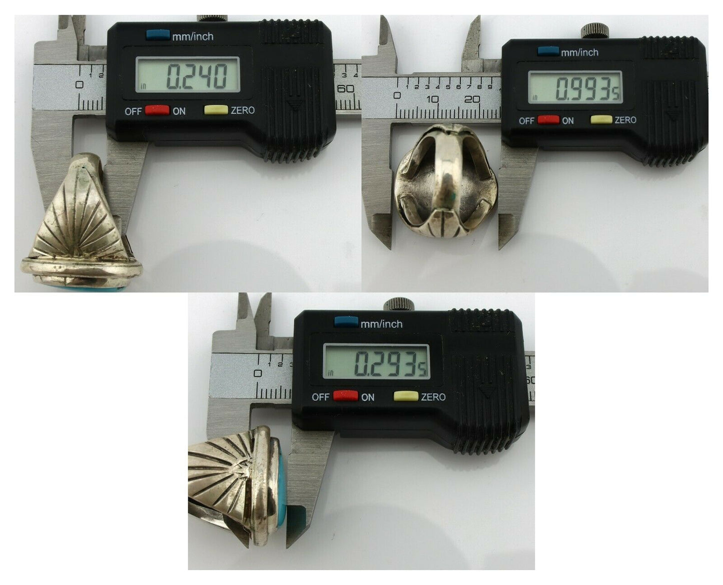 Navajo Ring .925 Silver Blue Turquoise Signed Aritst DZ C.80's