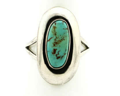Navajo Shadow Box Ring .925 Silver Kingman Turquoise Signed M Montoya C80s