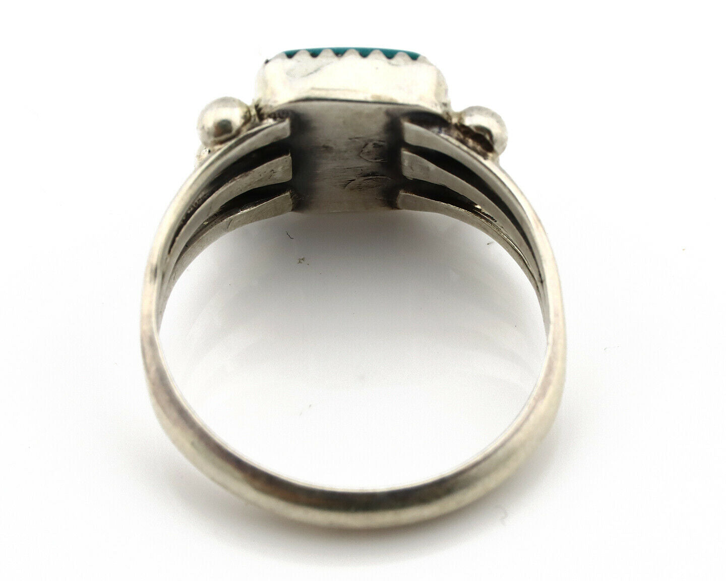 Navajo Ring .925 Silver Blue Gem Turquoise Native American Artist C80s