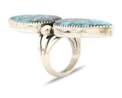 Navajo Ring 925 Silver Black & Blue Turquoise Artist Signed LTB C.80's