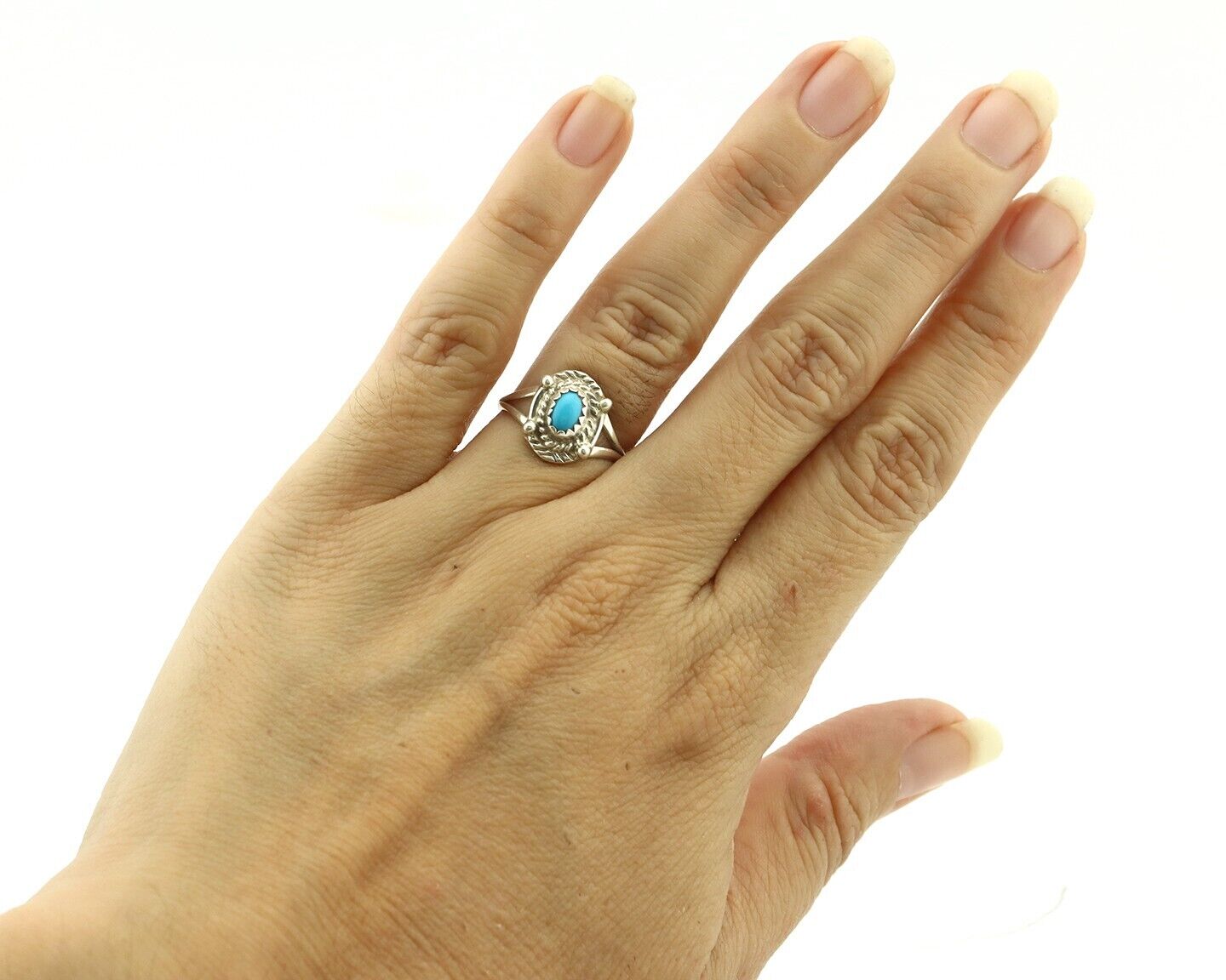 Navajo Ring .925 Silver Natural Blue Turquoise Artist Signed DT C.80's