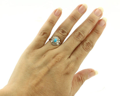 Navajo Ring .925 Silver Natural Blue Turquoise Artist Signed DT C.80's