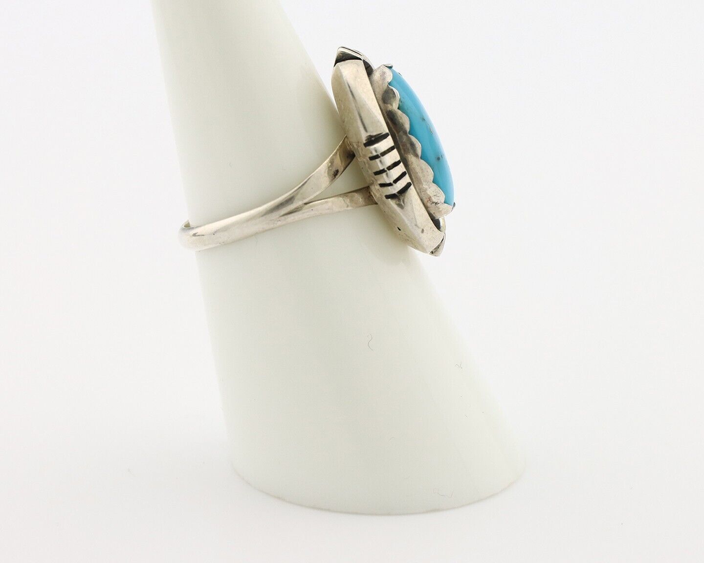 Navajo Ring 925 Silver Blue Gem Turquoise Native American Artist C.80's