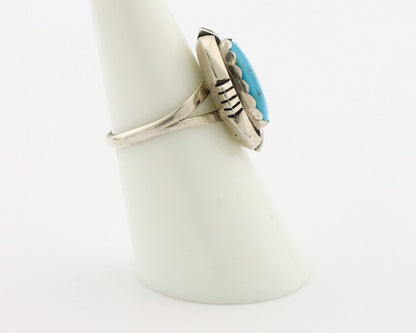 Navajo Ring 925 Silver Blue Gem Turquoise Native American Artist C.80's