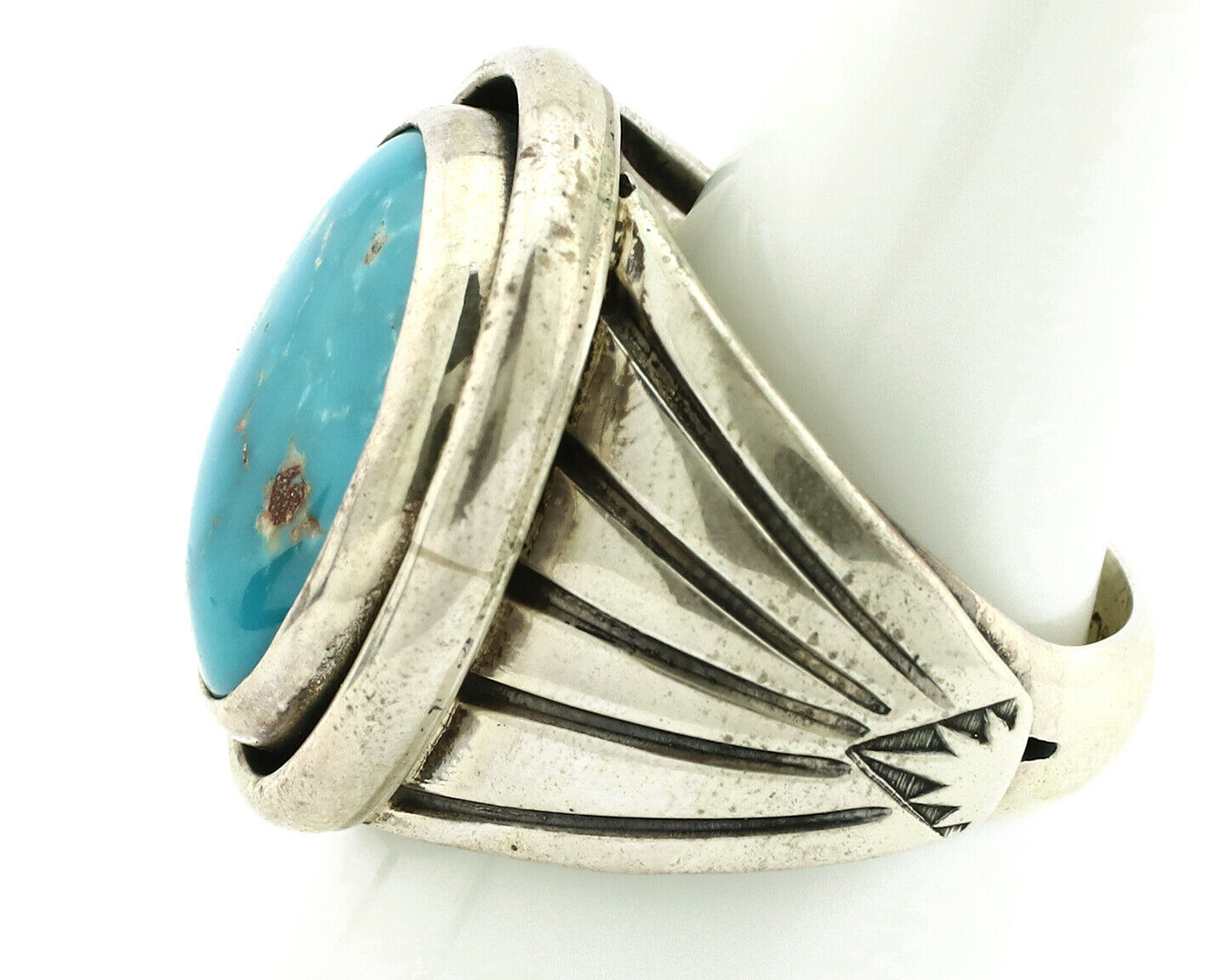 Navajo Ring .925 Silver Blue Gem Turquoise Artist Signed DZ C.80's