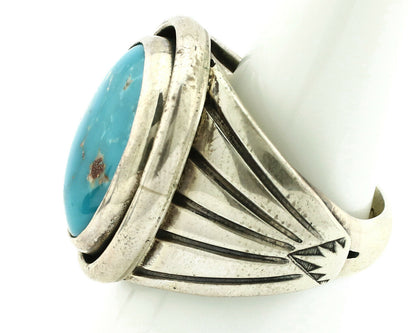 Navajo Ring .925 Silver Blue Gem Turquoise Artist Signed DZ C.80's