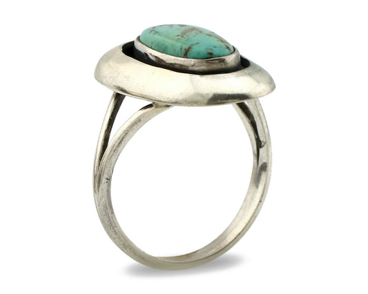 Navajo Shadow Box Ring .925 Silver Kingman Turquoise Signed M Montoya C80s