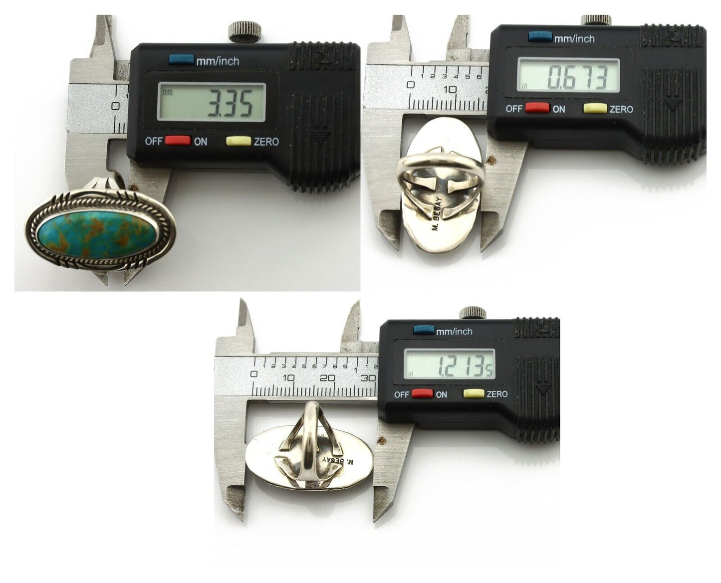 Navajo Ring 925 Silver Natural Blue Turquoise Signed M Begay C.80's