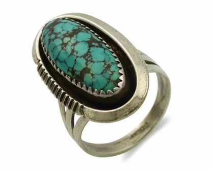 Navajo Ring .925 Silver Spiderweb Turquoise Native American Artist C.1980's