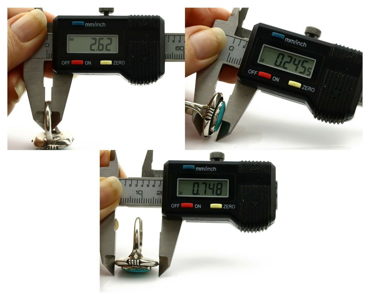 Navajo Ring .925 Silver Kingman Turquoise Handmade Native American Artist C80s